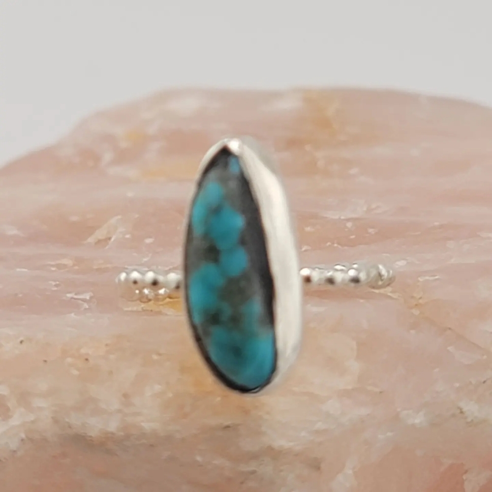 TURQUOISE BOHEMIAN HANDMADE RING IN .925 STERLING SILVER METAL SIZE 7.5 - Picture 3 of 5